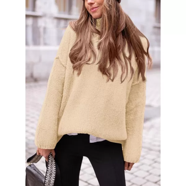 PRETTYGARDEN Womens 2024 Fall Knit Sweater Casual Long Sleeve Turtleneck Loose Chunky Pullover TopsBeige