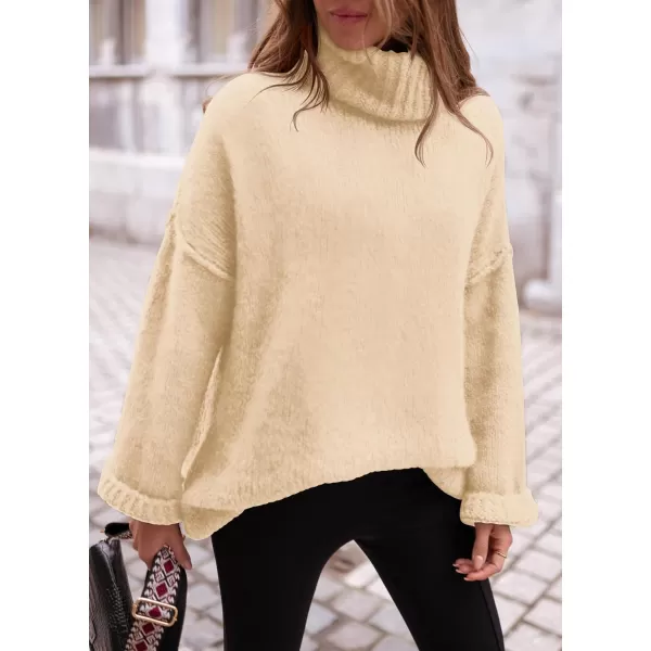 PRETTYGARDEN Womens 2024 Fall Knit Sweater Casual Long Sleeve Turtleneck Loose Chunky Pullover TopsBeige