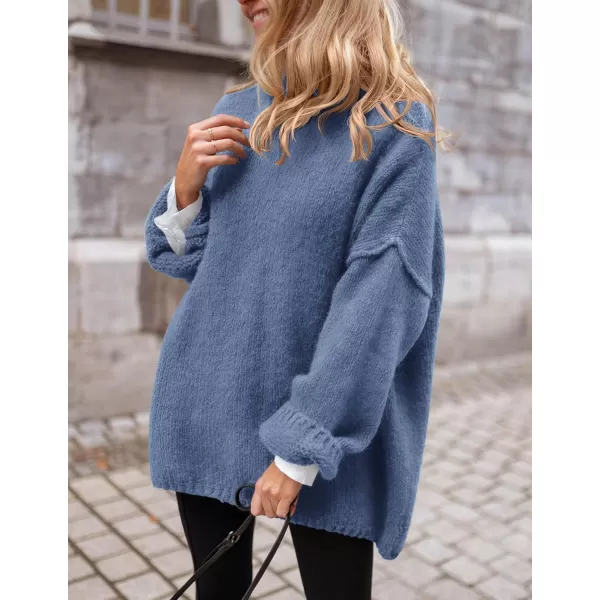 PRETTYGARDEN Womens 2024 Fall Knit Sweater Casual Long Sleeve Turtleneck Loose Chunky Pullover TopsBlue