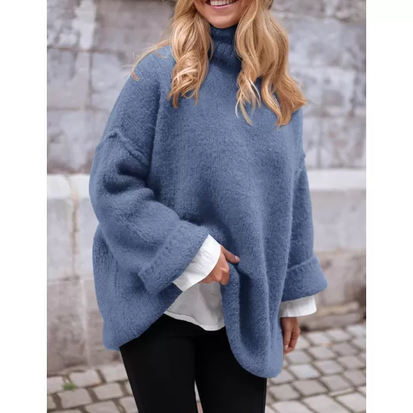 PRETTYGARDEN Womens 2024 Fall Knit Sweater Casual Long Sleeve Turtleneck Loose Chunky Pullover TopsBlue