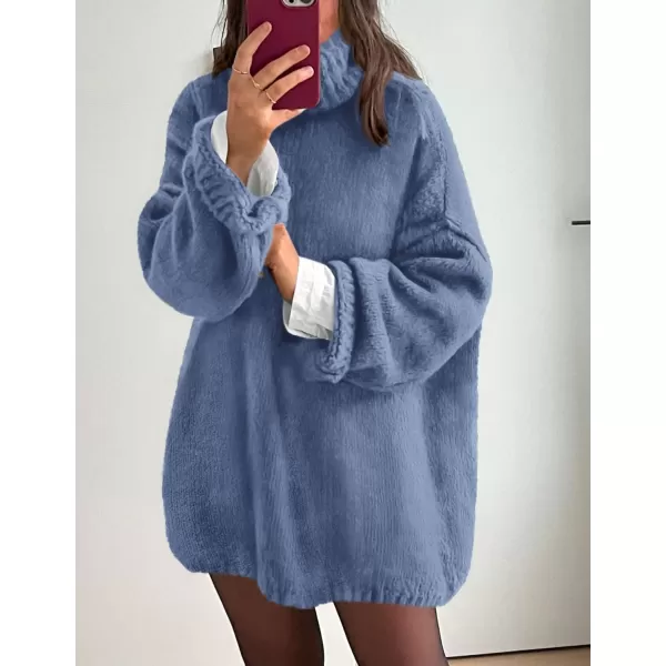 PRETTYGARDEN Womens 2024 Fall Knit Sweater Casual Long Sleeve Turtleneck Loose Chunky Pullover TopsBlue