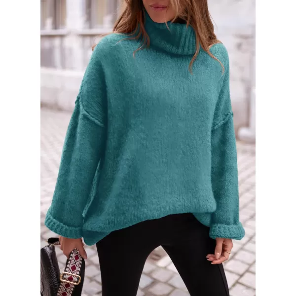 PRETTYGARDEN Womens 2024 Fall Knit Sweater Casual Long Sleeve Turtleneck Loose Chunky Pullover TopsBlue Green