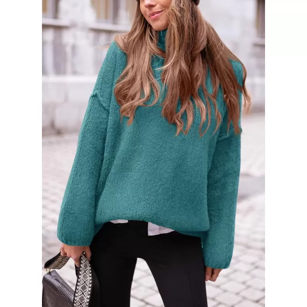 PRETTYGARDEN Womens 2024 Fall Knit Sweater Casual Long Sleeve Turtleneck Loose Chunky Pullover TopsBlue Green