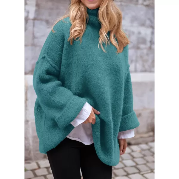 PRETTYGARDEN Womens 2024 Fall Knit Sweater Casual Long Sleeve Turtleneck Loose Chunky Pullover TopsBlue Green