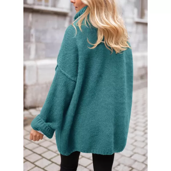PRETTYGARDEN Womens 2024 Fall Knit Sweater Casual Long Sleeve Turtleneck Loose Chunky Pullover TopsBlue Green