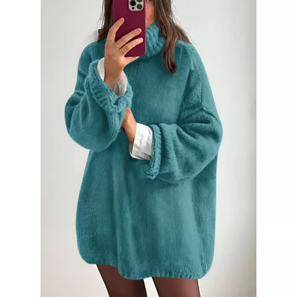 PRETTYGARDEN Womens 2024 Fall Knit Sweater Casual Long Sleeve Turtleneck Loose Chunky Pullover TopsBlue Green