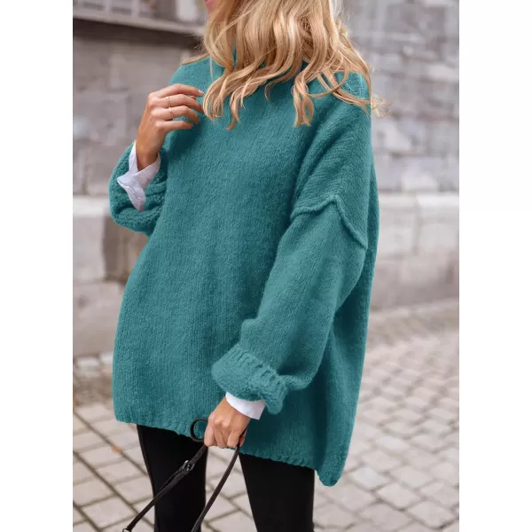 PRETTYGARDEN Womens 2024 Fall Knit Sweater Casual Long Sleeve Turtleneck Loose Chunky Pullover TopsBlue Green