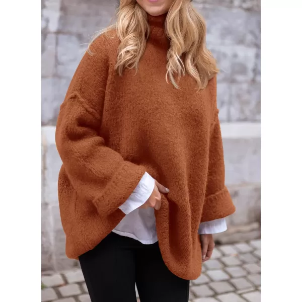 PRETTYGARDEN Womens 2024 Fall Knit Sweater Casual Long Sleeve Turtleneck Loose Chunky Pullover TopsBrick Red