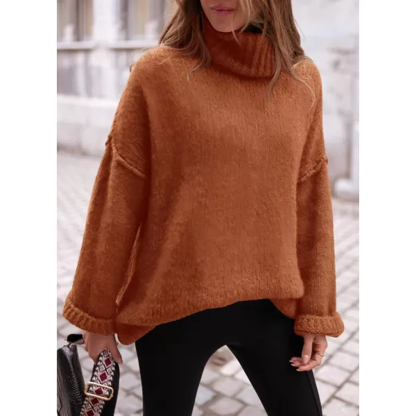 PRETTYGARDEN Womens 2024 Fall Knit Sweater Casual Long Sleeve Turtleneck Loose Chunky Pullover TopsBrick Red