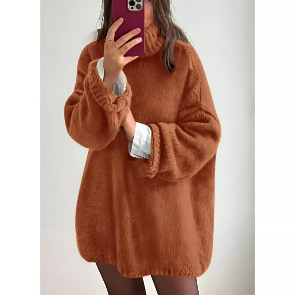 PRETTYGARDEN Womens 2024 Fall Knit Sweater Casual Long Sleeve Turtleneck Loose Chunky Pullover TopsBrick Red