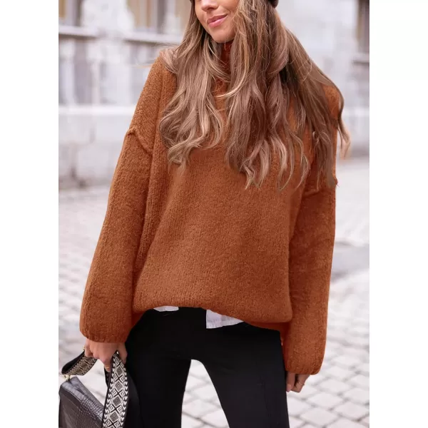 PRETTYGARDEN Womens 2024 Fall Knit Sweater Casual Long Sleeve Turtleneck Loose Chunky Pullover TopsBrick Red