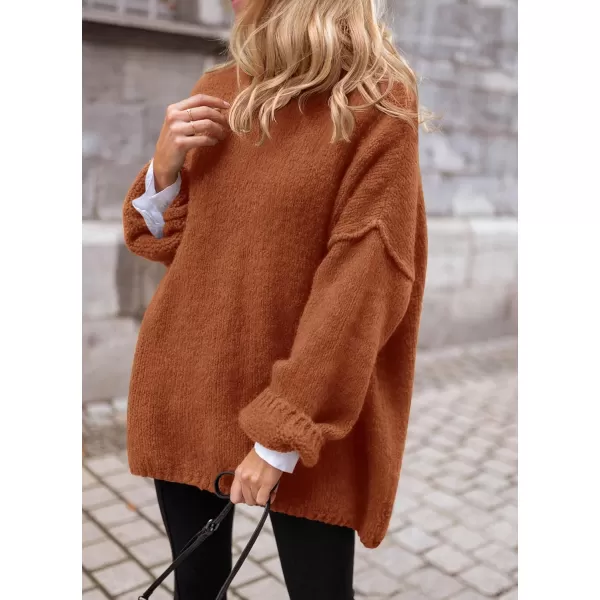 PRETTYGARDEN Womens 2024 Fall Knit Sweater Casual Long Sleeve Turtleneck Loose Chunky Pullover TopsBrick Red