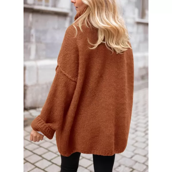 PRETTYGARDEN Womens 2024 Fall Knit Sweater Casual Long Sleeve Turtleneck Loose Chunky Pullover TopsBrick Red