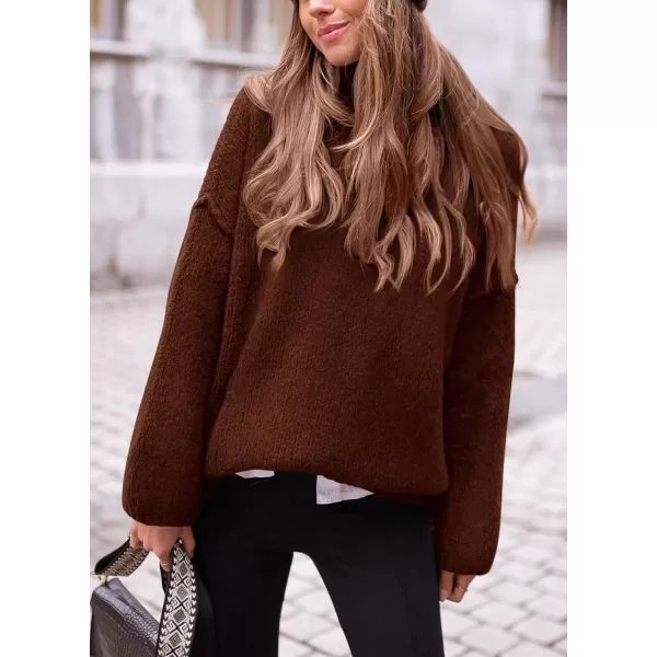 PRETTYGARDEN Womens 2024 Fall Knit Sweater Casual Long Sleeve Turtleneck Loose Chunky Pullover TopsDark Coffee
