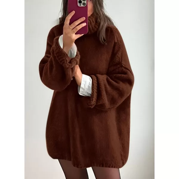 PRETTYGARDEN Womens 2024 Fall Knit Sweater Casual Long Sleeve Turtleneck Loose Chunky Pullover TopsDark Coffee