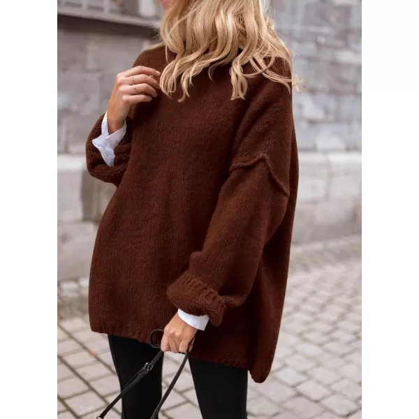 PRETTYGARDEN Womens 2024 Fall Knit Sweater Casual Long Sleeve Turtleneck Loose Chunky Pullover TopsDark Coffee