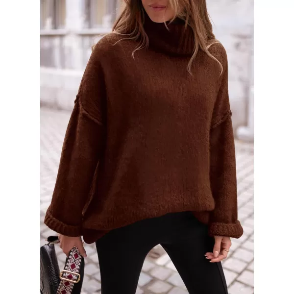 PRETTYGARDEN Womens 2024 Fall Knit Sweater Casual Long Sleeve Turtleneck Loose Chunky Pullover TopsDark Coffee