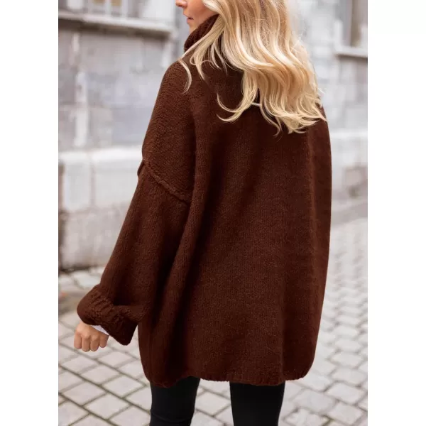 PRETTYGARDEN Womens 2024 Fall Knit Sweater Casual Long Sleeve Turtleneck Loose Chunky Pullover TopsDark Coffee