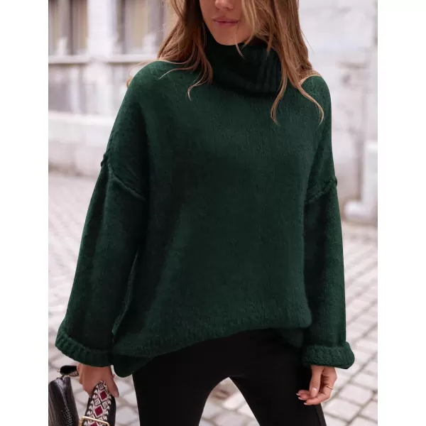 PRETTYGARDEN Womens 2024 Fall Knit Sweater Casual Long Sleeve Turtleneck Loose Chunky Pullover TopsDark Green