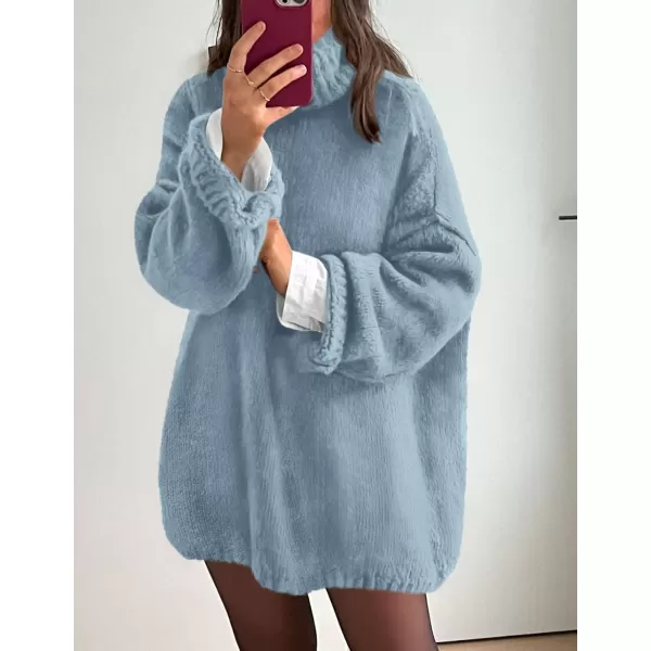 PRETTYGARDEN Womens 2024 Fall Knit Sweater Casual Long Sleeve Turtleneck Loose Chunky Pullover TopsLight Blue