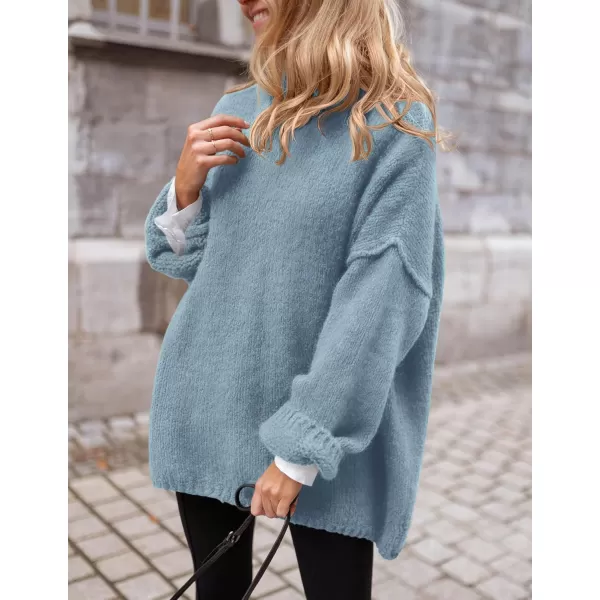 PRETTYGARDEN Womens 2024 Fall Knit Sweater Casual Long Sleeve Turtleneck Loose Chunky Pullover TopsLight Blue