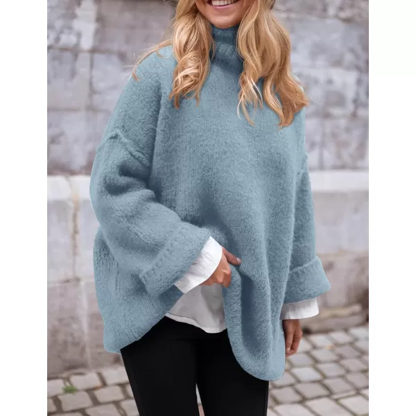 PRETTYGARDEN Womens 2024 Fall Knit Sweater Casual Long Sleeve Turtleneck Loose Chunky Pullover TopsLight Blue