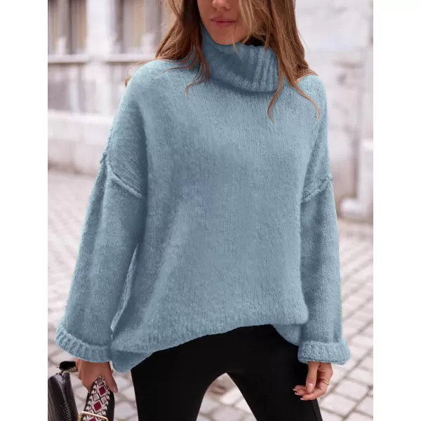 PRETTYGARDEN Womens 2024 Fall Knit Sweater Casual Long Sleeve Turtleneck Loose Chunky Pullover TopsLight Blue