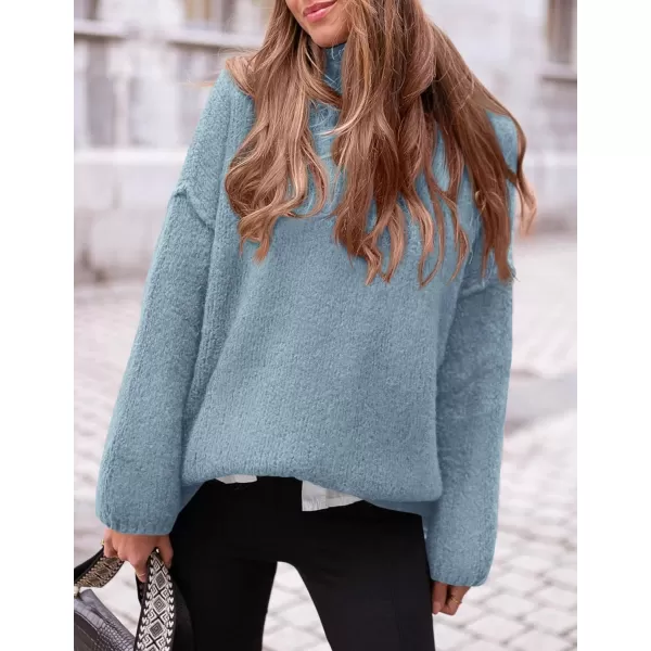 PRETTYGARDEN Womens 2024 Fall Knit Sweater Casual Long Sleeve Turtleneck Loose Chunky Pullover TopsLight Blue