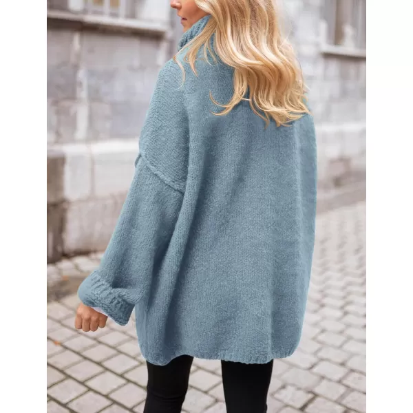 PRETTYGARDEN Womens 2024 Fall Knit Sweater Casual Long Sleeve Turtleneck Loose Chunky Pullover TopsLight Blue
