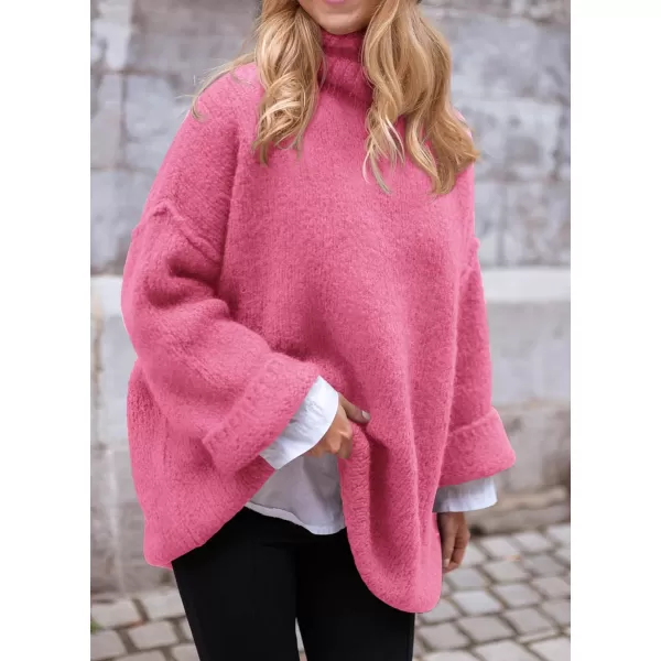 PRETTYGARDEN Womens 2024 Fall Knit Sweater Casual Long Sleeve Turtleneck Loose Chunky Pullover TopsPink