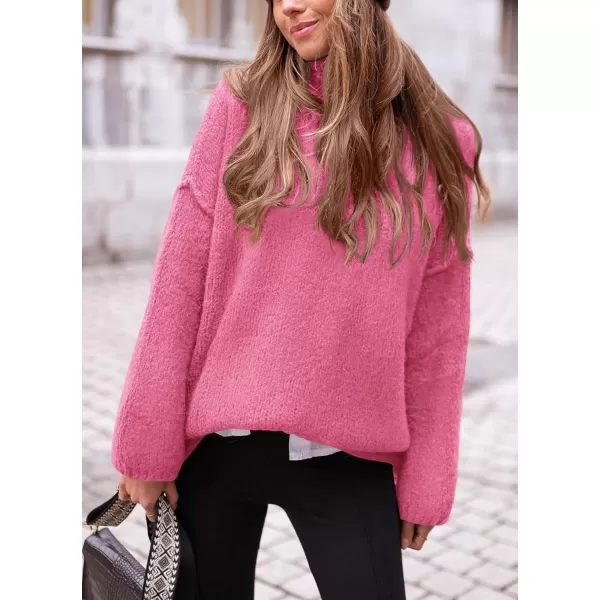PRETTYGARDEN Womens 2024 Fall Knit Sweater Casual Long Sleeve Turtleneck Loose Chunky Pullover TopsPink