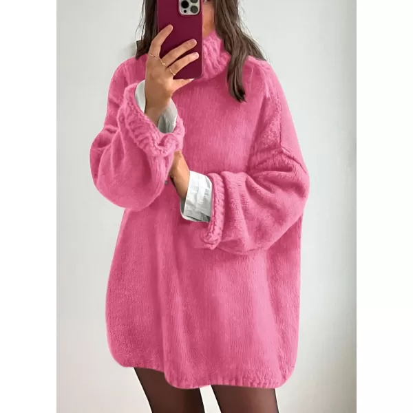PRETTYGARDEN Womens 2024 Fall Knit Sweater Casual Long Sleeve Turtleneck Loose Chunky Pullover TopsPink