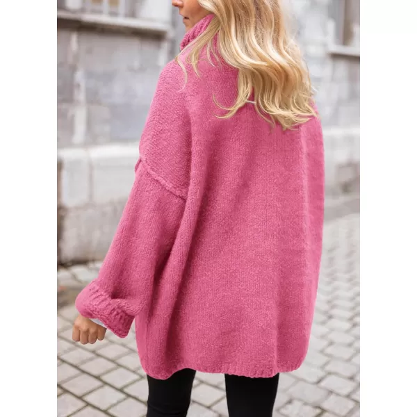 PRETTYGARDEN Womens 2024 Fall Knit Sweater Casual Long Sleeve Turtleneck Loose Chunky Pullover TopsPink