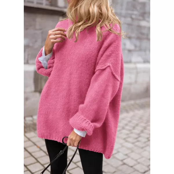 PRETTYGARDEN Womens 2024 Fall Knit Sweater Casual Long Sleeve Turtleneck Loose Chunky Pullover TopsPink