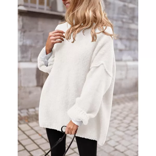 PRETTYGARDEN Womens 2024 Fall Knit Sweater Casual Long Sleeve Turtleneck Loose Chunky Pullover TopsWhite