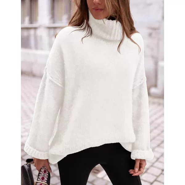 PRETTYGARDEN Womens 2024 Fall Knit Sweater Casual Long Sleeve Turtleneck Loose Chunky Pullover TopsWhite