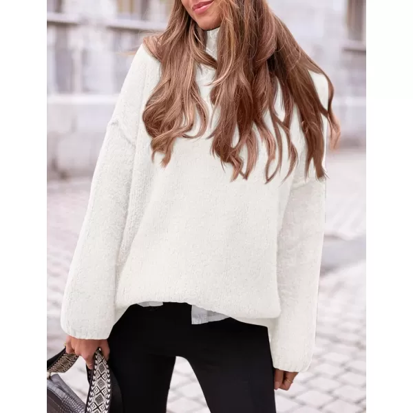 PRETTYGARDEN Womens 2024 Fall Knit Sweater Casual Long Sleeve Turtleneck Loose Chunky Pullover TopsWhite