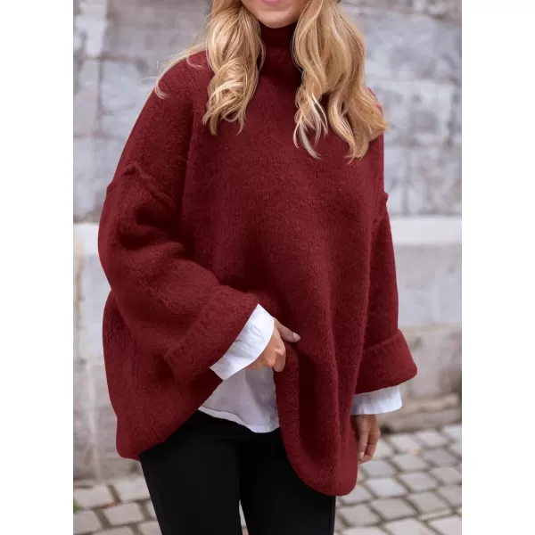 PRETTYGARDEN Womens 2024 Fall Knit Sweater Casual Long Sleeve Turtleneck Loose Chunky Pullover TopsWine Red