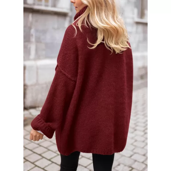PRETTYGARDEN Womens 2024 Fall Knit Sweater Casual Long Sleeve Turtleneck Loose Chunky Pullover TopsWine Red