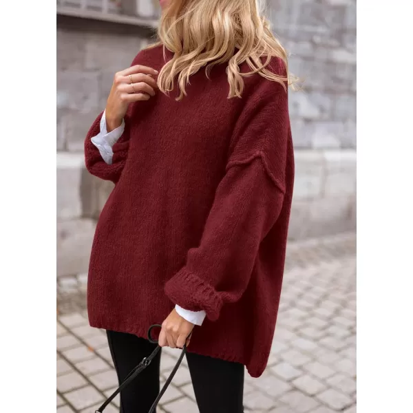 PRETTYGARDEN Womens 2024 Fall Knit Sweater Casual Long Sleeve Turtleneck Loose Chunky Pullover TopsWine Red