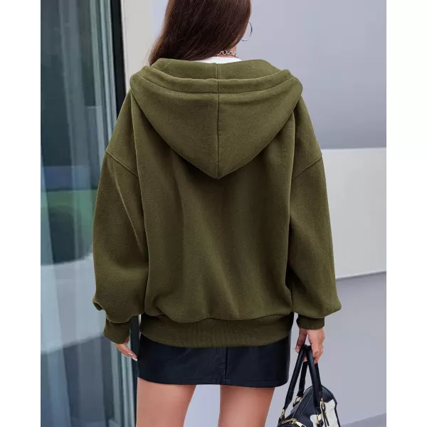 PRETTYGARDEN Womens 2024 Fall Zip Up Hoodies Sweatshirt Long Sleeve Loose Fit Y2K Casual Fashion Jackets with PocketsArmy Green