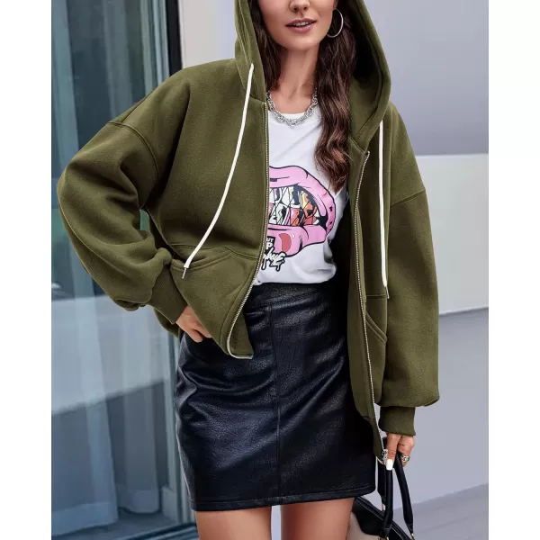 PRETTYGARDEN Womens 2024 Fall Zip Up Hoodies Sweatshirt Long Sleeve Loose Fit Y2K Casual Fashion Jackets with PocketsArmy Green