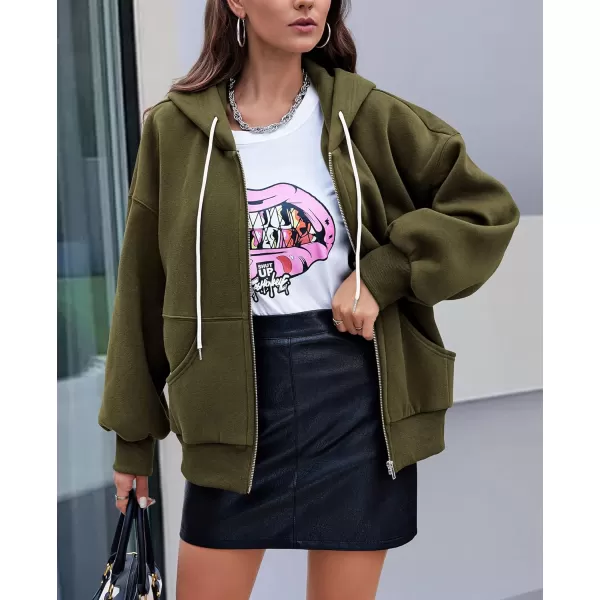 PRETTYGARDEN Womens 2024 Fall Zip Up Hoodies Sweatshirt Long Sleeve Loose Fit Y2K Casual Fashion Jackets with PocketsArmy Green