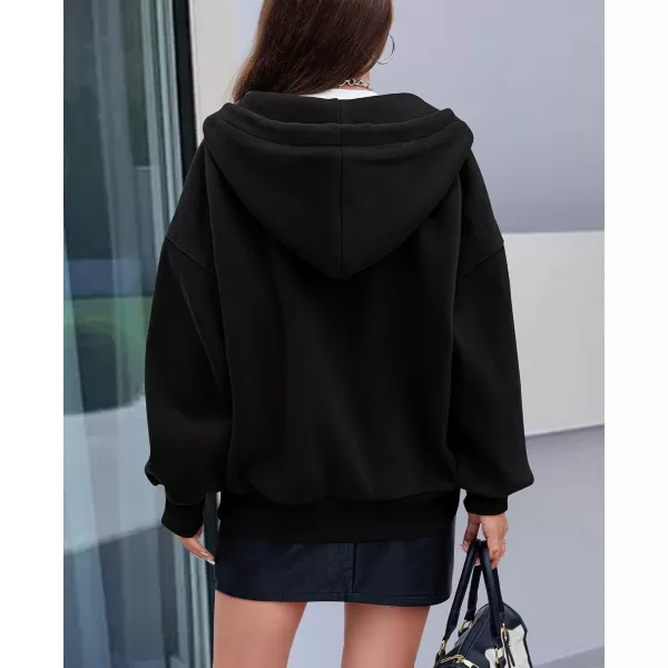 PRETTYGARDEN Womens 2024 Fall Zip Up Hoodies Sweatshirt Long Sleeve Loose Fit Y2K Casual Fashion Jackets with PocketsBlack