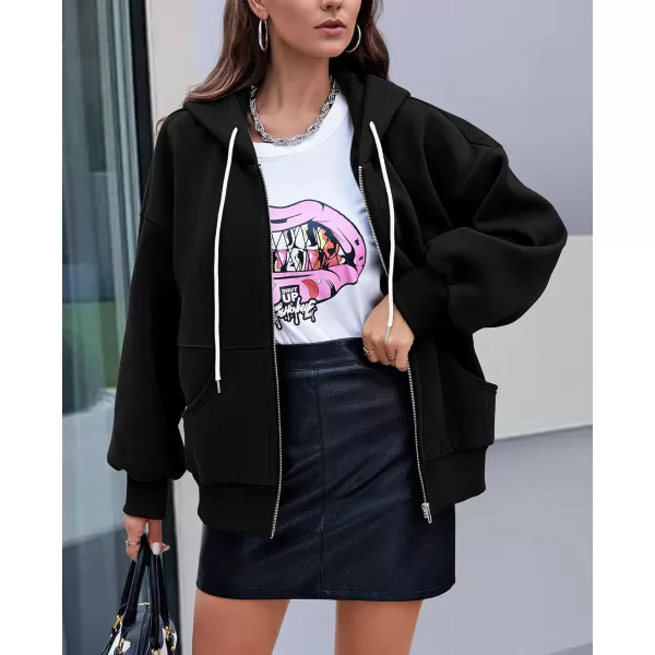 PRETTYGARDEN Womens 2024 Fall Zip Up Hoodies Sweatshirt Long Sleeve Loose Fit Y2K Casual Fashion Jackets with PocketsBlack