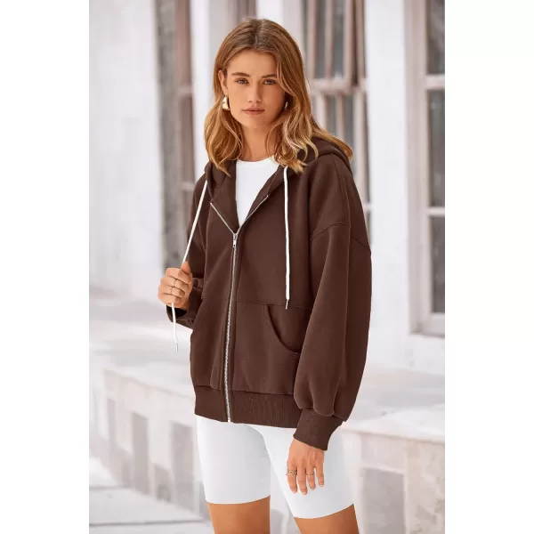 PRETTYGARDEN Womens 2024 Fall Zip Up Hoodies Sweatshirt Long Sleeve Loose Fit Y2K Casual Fashion Jackets with PocketsBrown Coffee