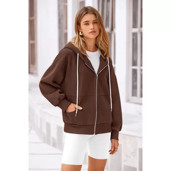 PRETTYGARDEN Womens 2024 Fall Zip Up Hoodies Sweatshirt Long Sleeve Loose Fit Y2K Casual Fashion Jackets with PocketsBrown Coffee