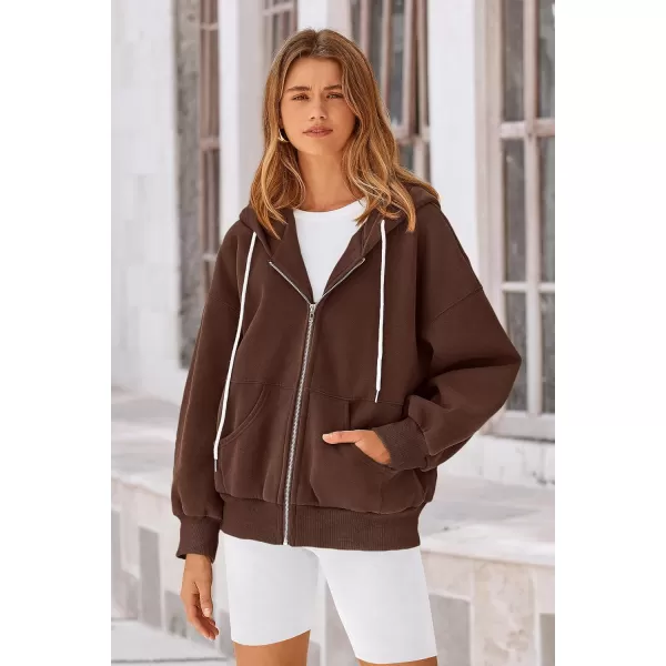 PRETTYGARDEN Womens 2024 Fall Zip Up Hoodies Sweatshirt Long Sleeve Loose Fit Y2K Casual Fashion Jackets with PocketsBrown Coffee