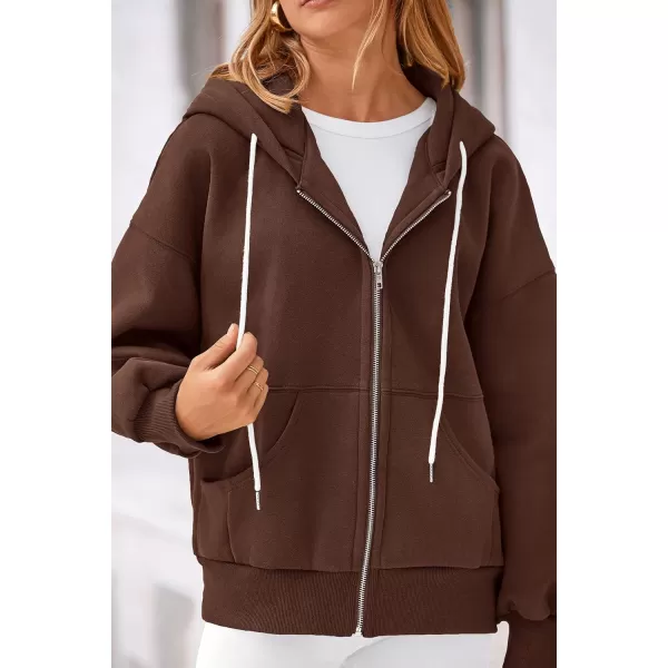 PRETTYGARDEN Womens 2024 Fall Zip Up Hoodies Sweatshirt Long Sleeve Loose Fit Y2K Casual Fashion Jackets with PocketsBrown Coffee