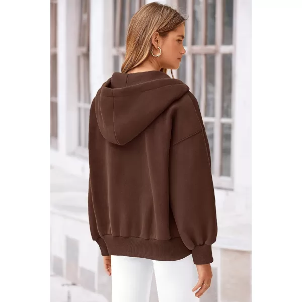 PRETTYGARDEN Womens 2024 Fall Zip Up Hoodies Sweatshirt Long Sleeve Loose Fit Y2K Casual Fashion Jackets with PocketsBrown Coffee